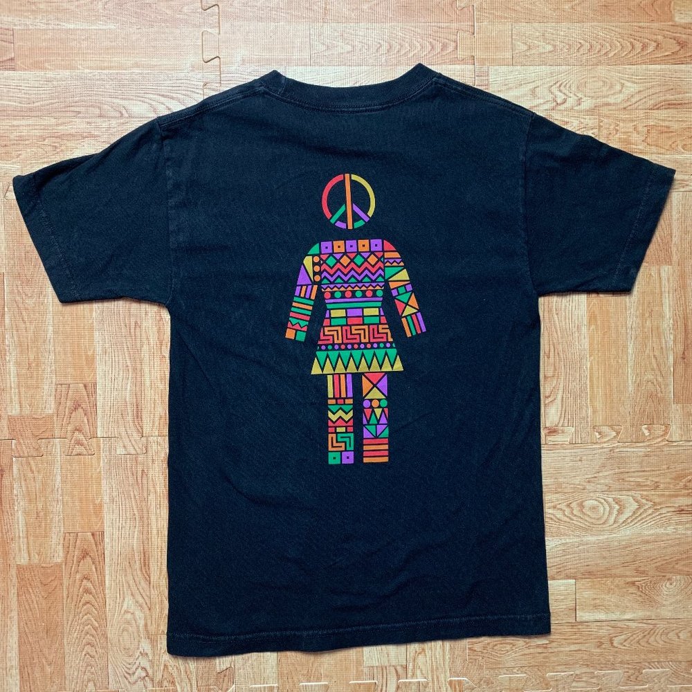Girl Brand Skateboard Shirt Black Mens Small Peace Sign Dashiki Logo Rare